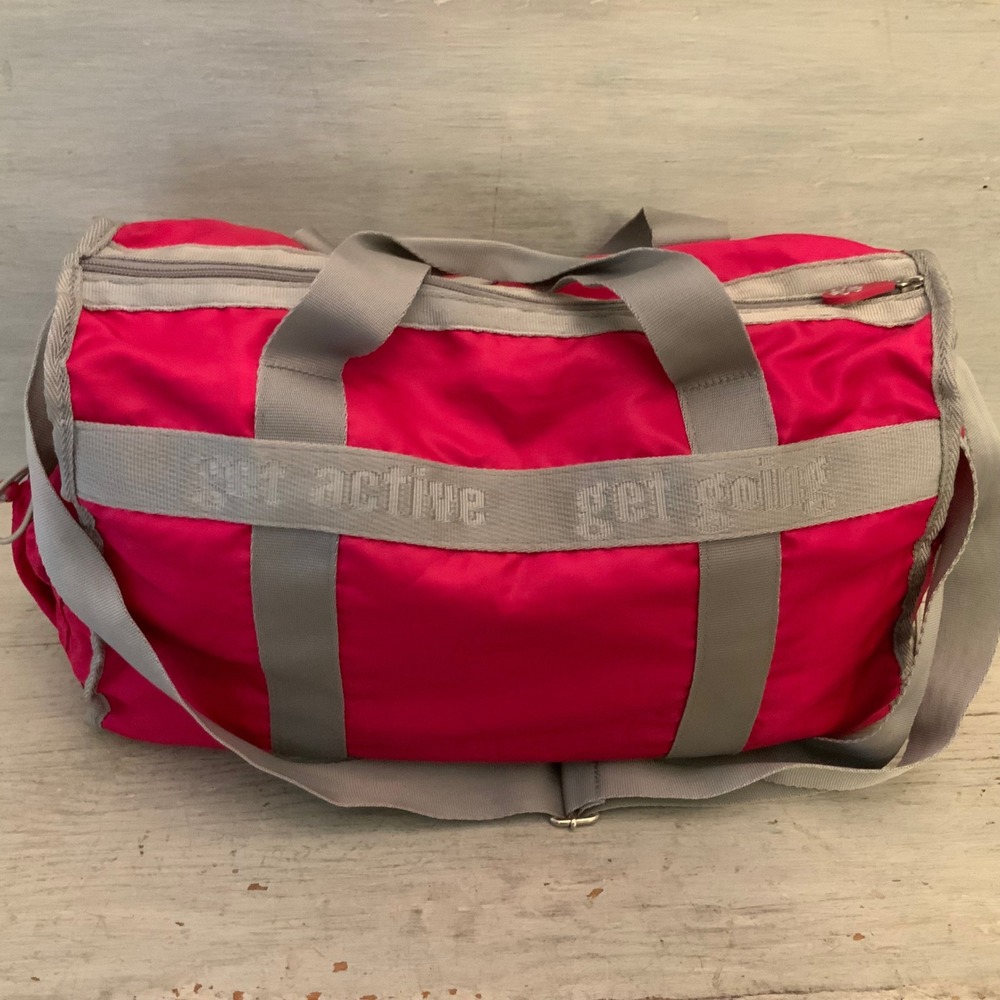 Old Navy Hot Pink/Gray Nylon/Canvas Duffel Gym Overnight Bag 17.5x11x7 GC